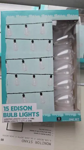 Fa110121 1616 Holdings Inc. 15 Edison Bulb String Lights Clear Indoor/outdoor 120v 7.4 Ft Ul Certified Fa110121 1616 Holdings Inc. 15 Edison Bulb String Lights Clear Indoor/outdoor 120v 7.4 Ft Ul Certified