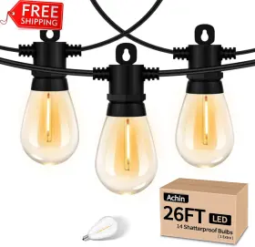 Achin 705353069666 26ft Led Outdoor String Lights Patio Waterproof With 13 1 S14 Edis