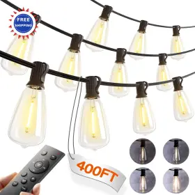 120sockets Addlon 400ft Outdoor String Lights Remote Waterproof Dimmable Led Bistro Backyard Patio