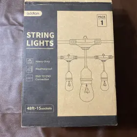 Addlon 445019211246 48 Ft Outdoor String Lights Commercial Grade Weatherproof Strand Edison V