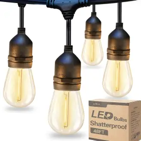 Addlon 701256867545 Led Outdoor String Lights 48ft With Edison Vintage Shatterproof Bulbs