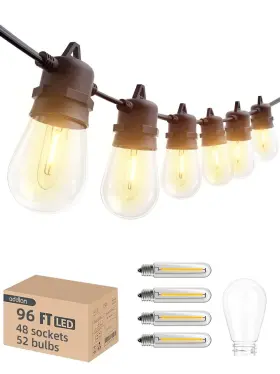 Hu-xi-31 Addlon 96ft 2ft Space Led Outdoor String Lights With 48 Edison Shatterproof