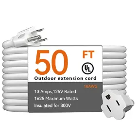 Jcd303 Addlon Jcd301 50 Feet Outdoor Extension Cord Waterproof White Extreme All Weather 16 Gauge