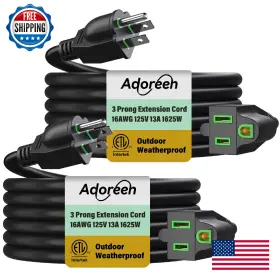 B0dzcr495k Adoreen Outdoor Power Extension Cord 20 Ft/2 Pack 3 Prong 16 Awg Grounded Wire