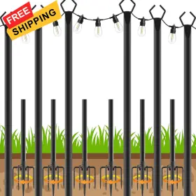 Ahrlhr 789091728993 6 Pack String Light Poles Outdoor Pole 10 Ft Pack-10ft Black