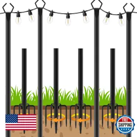 B0dzcn98db Ahrlhr 4-pack 10ft Outdoor String Light Poles - Forked Metal For Patio Garden Deck