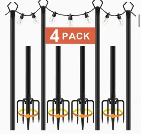 Ailbton 744110557886 10ft String Light Poles 4 Pack For Outdoor Lights With Fence Brackets