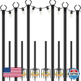 B0dz6rmhtt Ailbton 6-pack 10ft Outdoor String Light Poles With Fork Bases - Weather-resistant