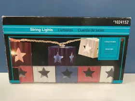 1024152 Allen Roth Patriotic String Lights Cutout Red White Blue Metal Box Shades Nib