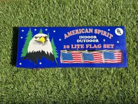 American Spirit 017845105890 Vintage Flag String Lights 10ct Blow Mold Covers Patriotic Camper Patio
