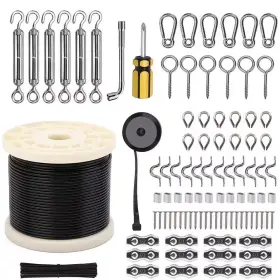 Angel Sar 313040224221 Black Stainless Steel String Light Hanging Kit With 250 Ft. Nylon Coated Turnbuc