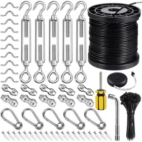 Angel Sar 313050041085 Black Stainless Steel String Light Hanging Kit With 170 Ft. Cable Turnbuckle Twi Angel Sar 313050041085 Black Stainless Steel String Light Hanging Kit With 170 Ft. Cable Turnbuckle Twi