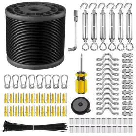 Angel Sar 445040761710 Black Stainless Steel String Light Hanging Kit With 250 Ft. Cable Turnbuckle Twi