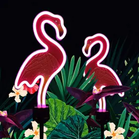 Angmln 744111014760 Flamingo Pink Neon Light - 2 Pack 42 Inch Metal Garden Stake Lights