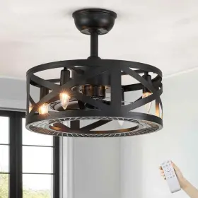 Fs6643-4 Antoine 17 Inch Indoor Black Ceiling Fan Farmhouse Caged Lights Remote