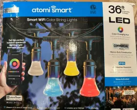 At110520 Atomi Smart Wifi Color Changing String Lights 36 Ft 18 Bulbs Open Box New