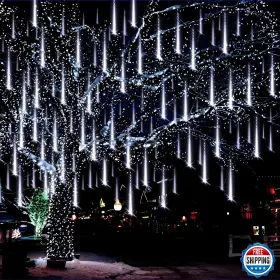 B0fkhgwp98 Aukora White 576 Led Meteor Shower Christmas Lights Outdoor 24 Tubes Ul Plug