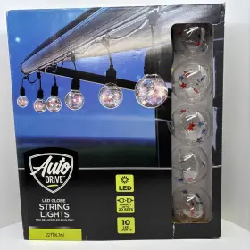 4004742 Auto Drive Red White Blue Shatterproof Rv Led Globe String Light 10 Count 22 Feet