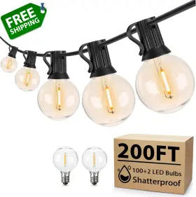 Gypc-o100lau Bairth 200ft Outdoor String Lights Waterproof Outside Patio With 102 Sha
