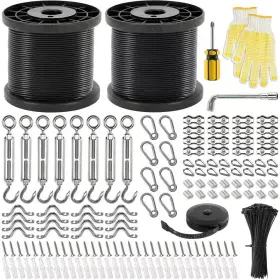 Beambox 313050794738 400 Ft. Outdoor String Light Hanging Kit Nylon Coated 304 Stainless Steel Wire