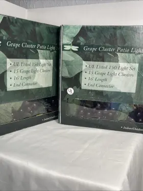 P5901-1 Big Lot Stores 2 Sets Grape Cluster Patio Lights 16 Ft Each 15 Clusters 150 New