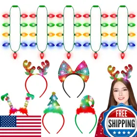 B0d44jn9db Blowata 10pcs Led Christmas Headbands And Bulb Necklaces Set - 5 Kids/adults Cute