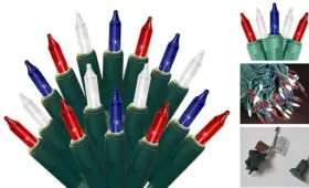 Bojie Electric Co Ltd 718192376581 Patriotic String Lights - Red White Blue Mini With Green Wire 100