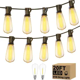 Bokoiuu 445053886868 20ft Led Outdoor String Lights With 22 Edison Bulbs 2 Spare 0.6w - E17 Medium