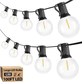 0.6w50 Bosceos 100ft Outdoor G50 Led Globe String Lights Dimmable Waterproof Shatterproof Light