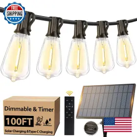 B0c5rhq23p Bosceos 100ft Solar Led String Lights With Remote Usb Rechargeable Waterproof Patio