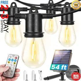 896524 Branded S14 Solar String Lights Outdoor Waterproof Patio 54ft 16 Led Edison Bulbs