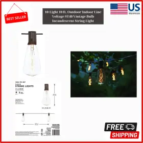 Nxt-2322 Branded 10-light 10 Ft. Outdoor/indoor Line Voltage St40 Bulb Incandescent String Light