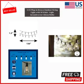 Sl10e Branded 13-ft Plug-in Outdoor String Light With 10 White-light Incandescent Edison Bulbs
