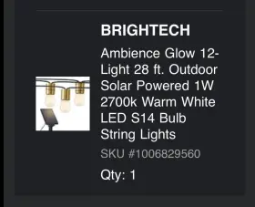 Brightech 1006829560 Ambience Glow 12-light 28 Ft Solar Led S14 String Lights 2700k