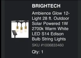 Brightech 1006833460 Ambience Glow 28ft 12-light S14 Edison Solar Led String Lights 2700k