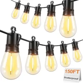Brightever 008678801394 150ft Outdoor String Lights 45 2 S14 Shatterproof E12 Base Led Bulbs