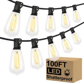 Brightever 445037138167 100ft Led Outdoor String Lights Patio Edison Bulbs Waterproof Dimmable 2700k