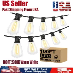 St38 Brightever 850067634119 100ft 2700k Outdoor String Lights Patio With 52 Shatterproof Bulbs
