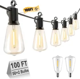 Brightown 445022435400 Outdoor String Lights 100ft Patio Outside Hanging With 52 Shatt