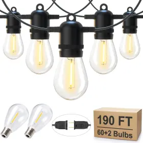 Brightown 737547970311 190ft Outdoor String Lights For Patio With 62 Shatterproof S14 Vintage Edison