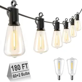 Brightown 800689590607 180ft Outdoor String Lights Patio With 62 Shatterproof Bulbs