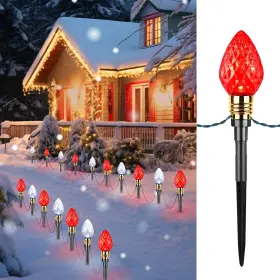 B0fdwcbtl8 Brightown 2 Pack Strawberry C9 Christmas Pathway Lights Outdoor - Total 34.8 Fee