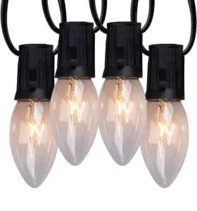 Gypi-0507bu Brightown C9 Clear String Lights 50ft With 50 Warm White Bulbs Black Wire Indoor Outdoor