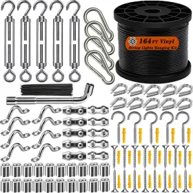 Brisbonn 445020946939 164ft Outdoor String Light Hanging Kit Black Vinyl-coated 304 Stainless Steel