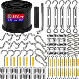 Brisbonn 711181438932 164ft Outdoor String Light Hanging Kit - Heavy Duty Black Vinyl-coated Stainless