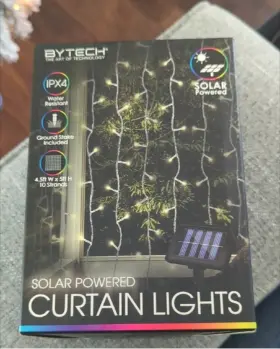 By-mc-lb-186-gd Bytech Solar Powered Led Curtain Lights Warm White Outdoor Ipx4