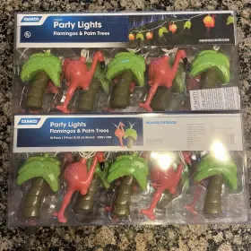 Camco 014717426626 Set Of 2 42662 10-lamp 120v Flamingos And Palm Trees Style Party Lights