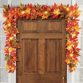 As-d8226 Ce-as 9-ft Thick Indoor/outdoor Fall Leaf Garland Battery Light-up Leds With Timer #226