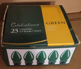 01240 Celebrations Open Box 25 Indoor/outdoor Ceramic Green C9 Replacement Bulbs