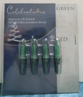 9190604 Celebrations 01954 M5 Led Replacement Bulbs Green 4 Pk. Fs